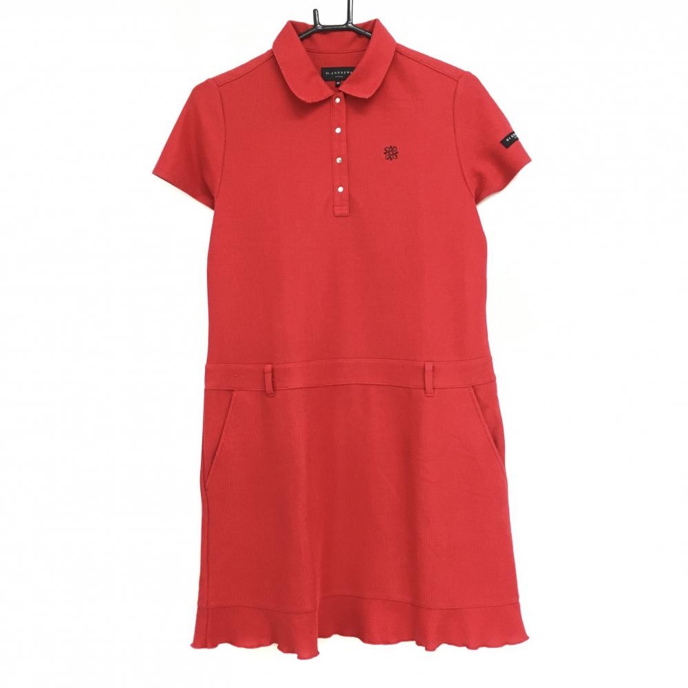 セントアンドリュース 半袖ニットワンピース レッド 襟裏異素材 スナップボタン レディース M ゴルフウェア St ANDREWS