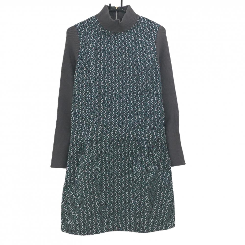 【美品】セントアンドリュース 長袖ハイネックワンピース グレー×グリーン レディース L ゴルフウェア St ANDREWS