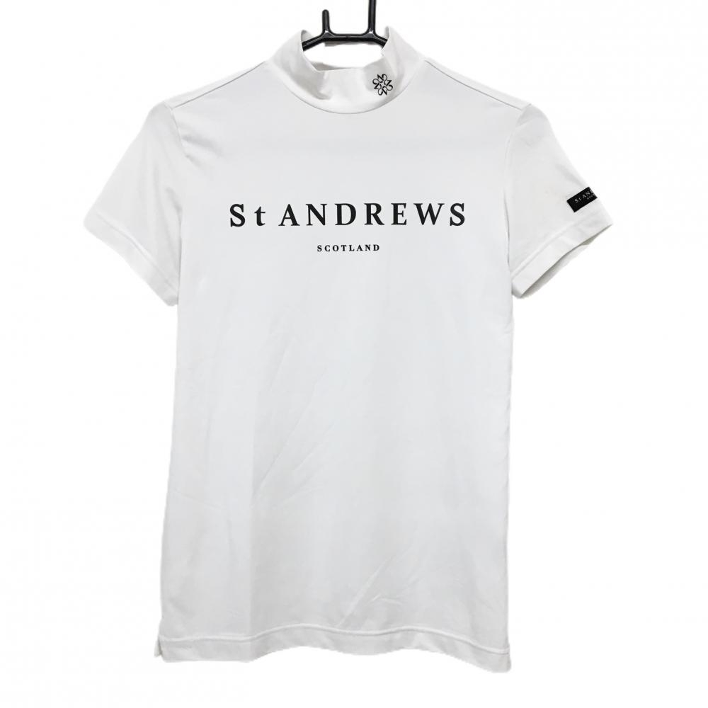 セントアンドリュース 半袖ハイネックシャツ 白×黒 フロントロゴ レディース M ゴルフウェア St ANDREWS