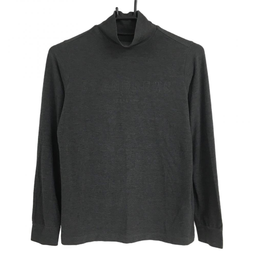 【美品】セントアンドリュース 長袖ハイネックシャツ グレー ロゴプリント アクリル59％ レディース M ゴルフウェア St ANDREWS