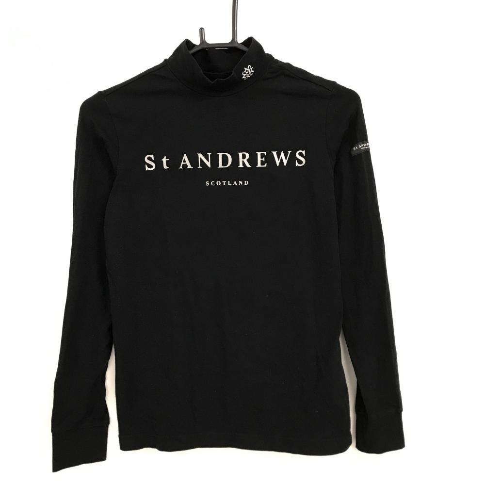 【美品】セントアンドリュース 長袖ハイネックシャツ 黒 フロントロゴラメ レディース S ゴルフウェア St ANDREWS