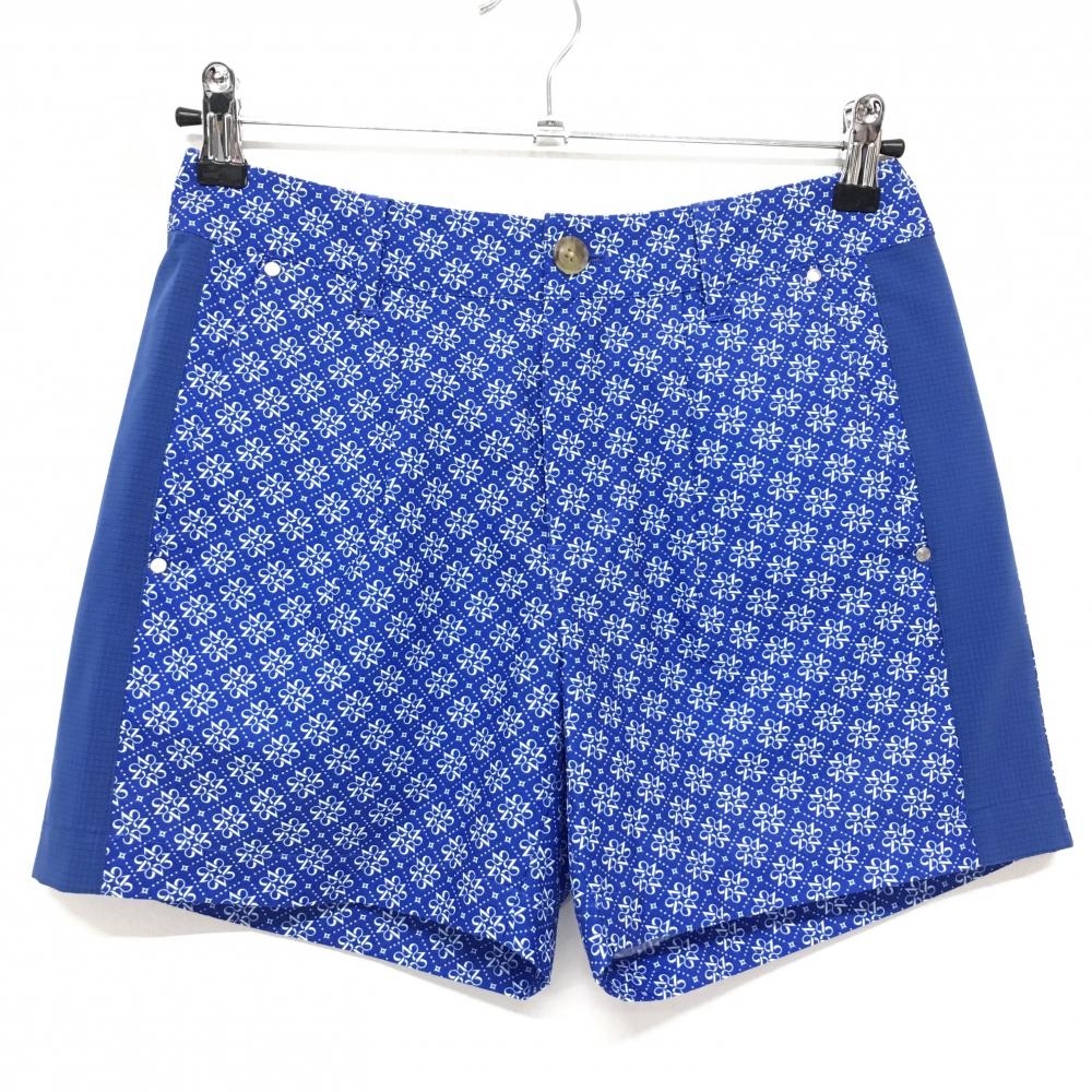 【超美品】セントアンドリュース ショートパンツ ブルー×白 ロゴ総柄 サイド切替 ストレッチ  レディース S ゴルフウェア St ANDREWS