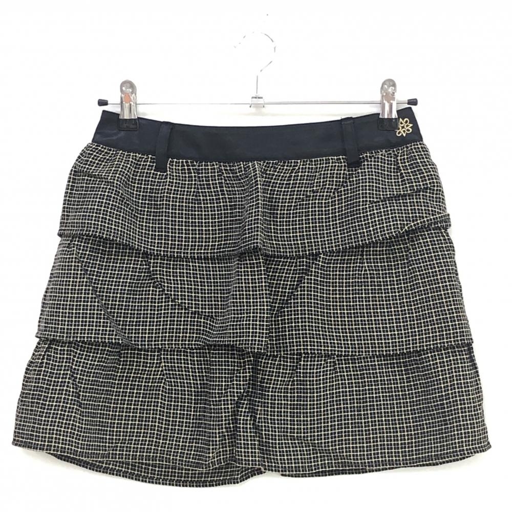 【超美品】セントアンドリュース スカート 黒×ゴールド チェック 3段フリル 裏地付 レディース S ゴルフウェア St ANDREWS