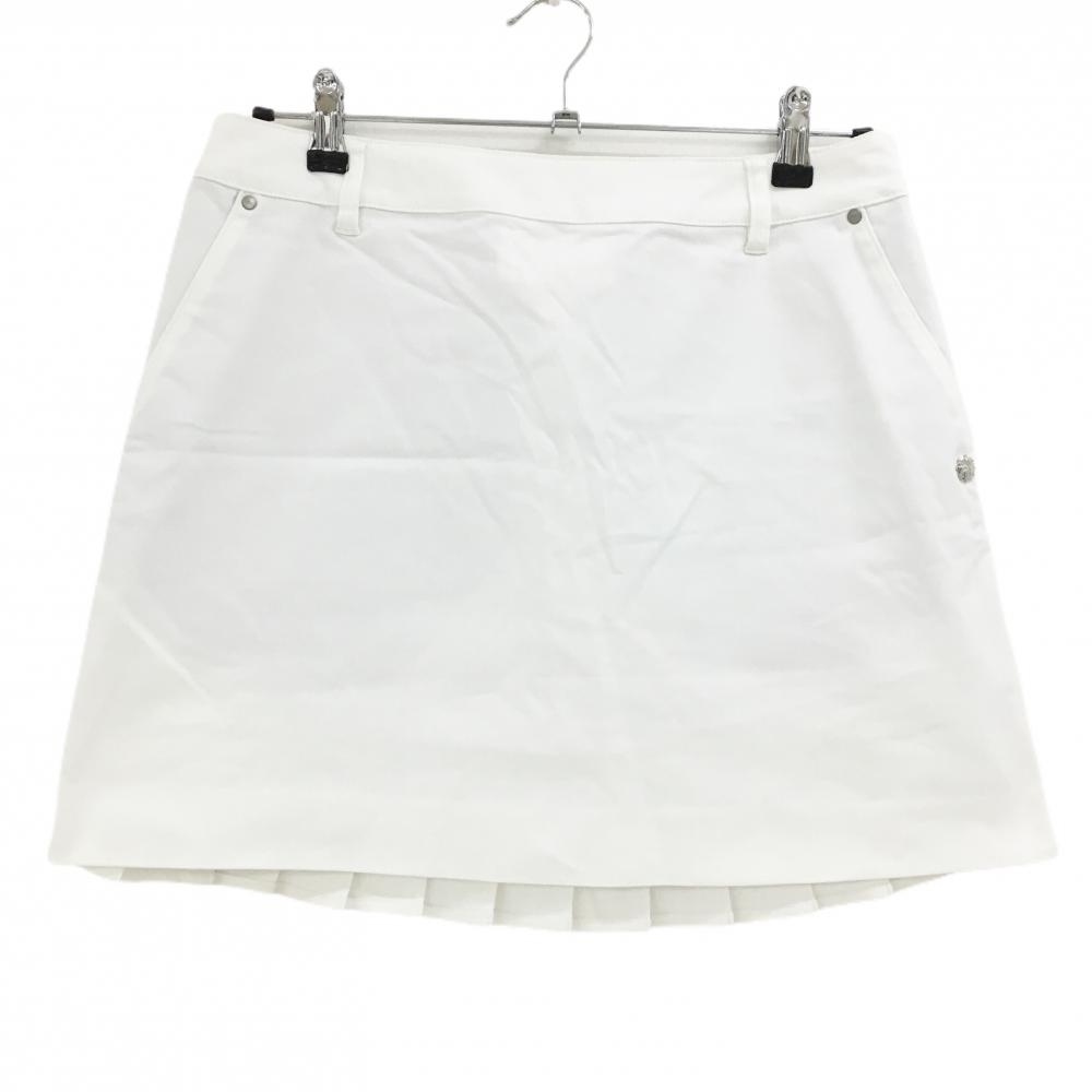 【美品】セントアンドリュース スカート 白 後ろ裾プリーツ ロゴ刺しゅう コットン混  レディース L ゴルフウェア St ANDREWS