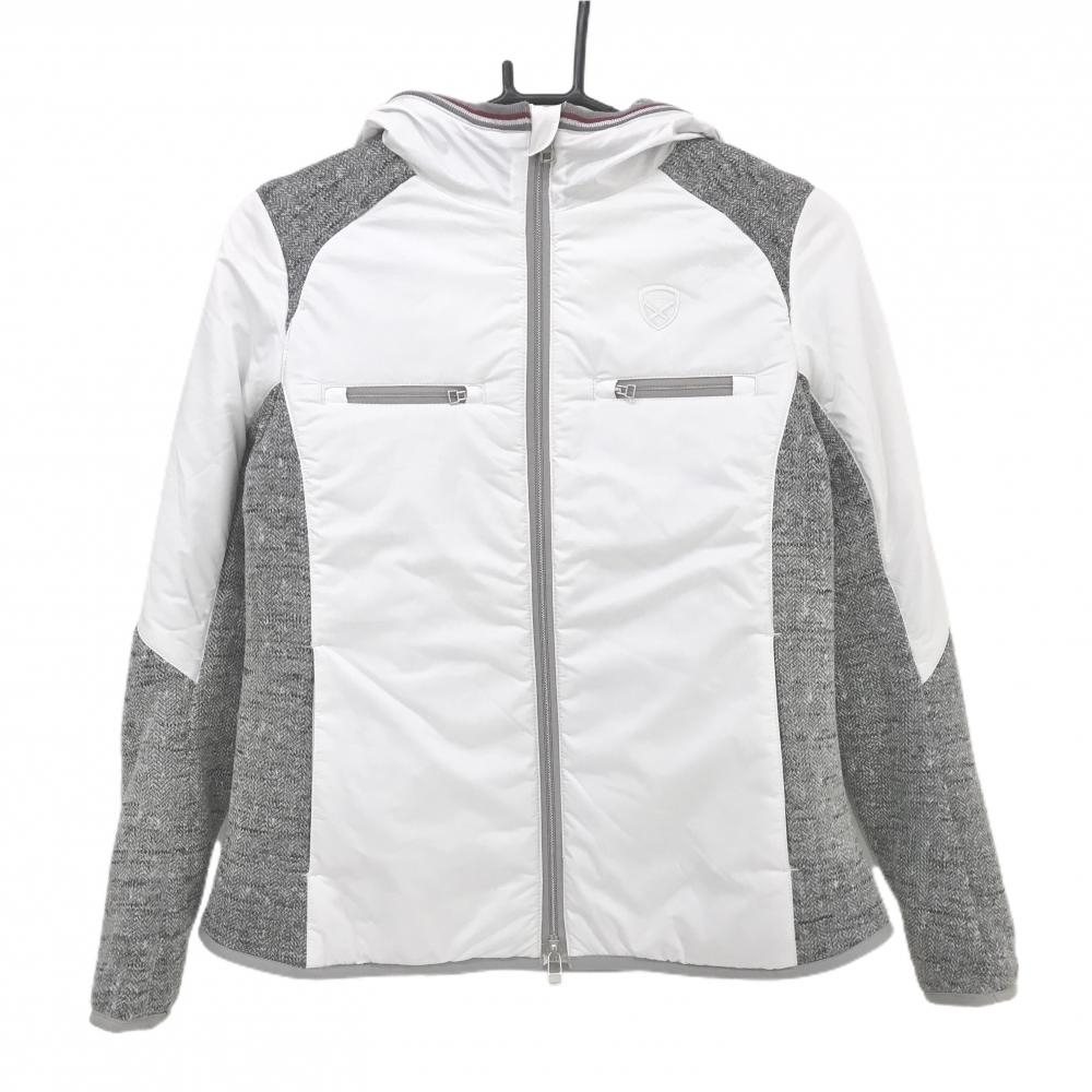 【新品】セントアンドリュース フード付中綿ニットジャケット 白×グレー 一部ニット 蓄熱裏地  レディース S ゴルフウェア St ANDREWS