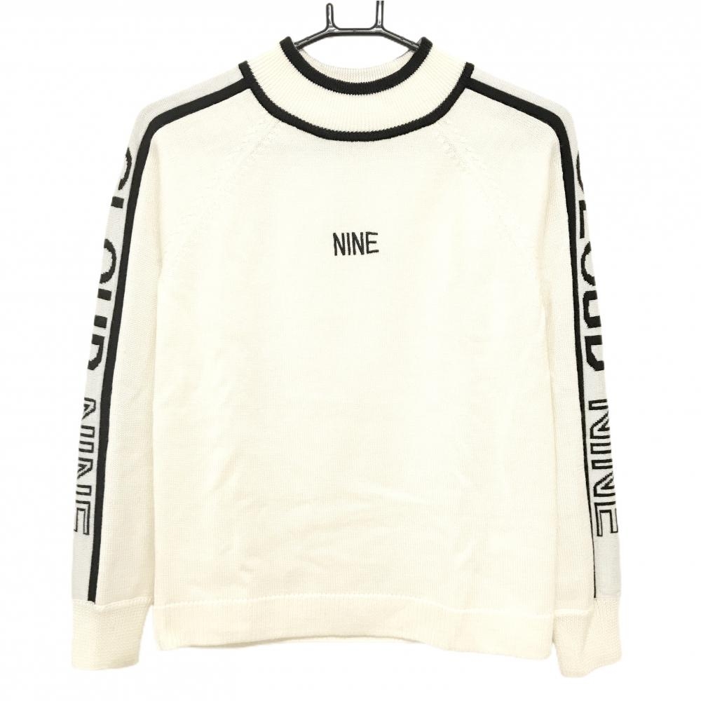 【美品】デルソル ハイネックセーター アイボリー×黒 ニット ウール混  レディース L ゴルフウェア DELSOL