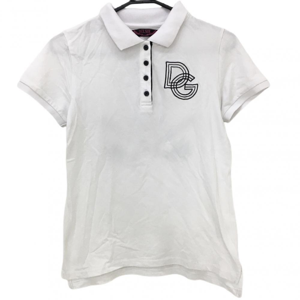 デルソル 半袖ポロシャツ 白×黒 背面ビッグスカル レディース M ゴルフウェア DELSOL