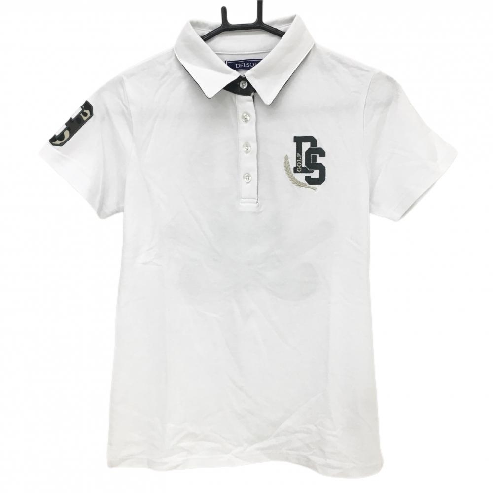 【新品】デルソル 半袖ポロシャツ 白×カーキ 背面ビッグスカル 一部カモフラ柄 迷彩  レディース M ゴルフウェア DELSOL