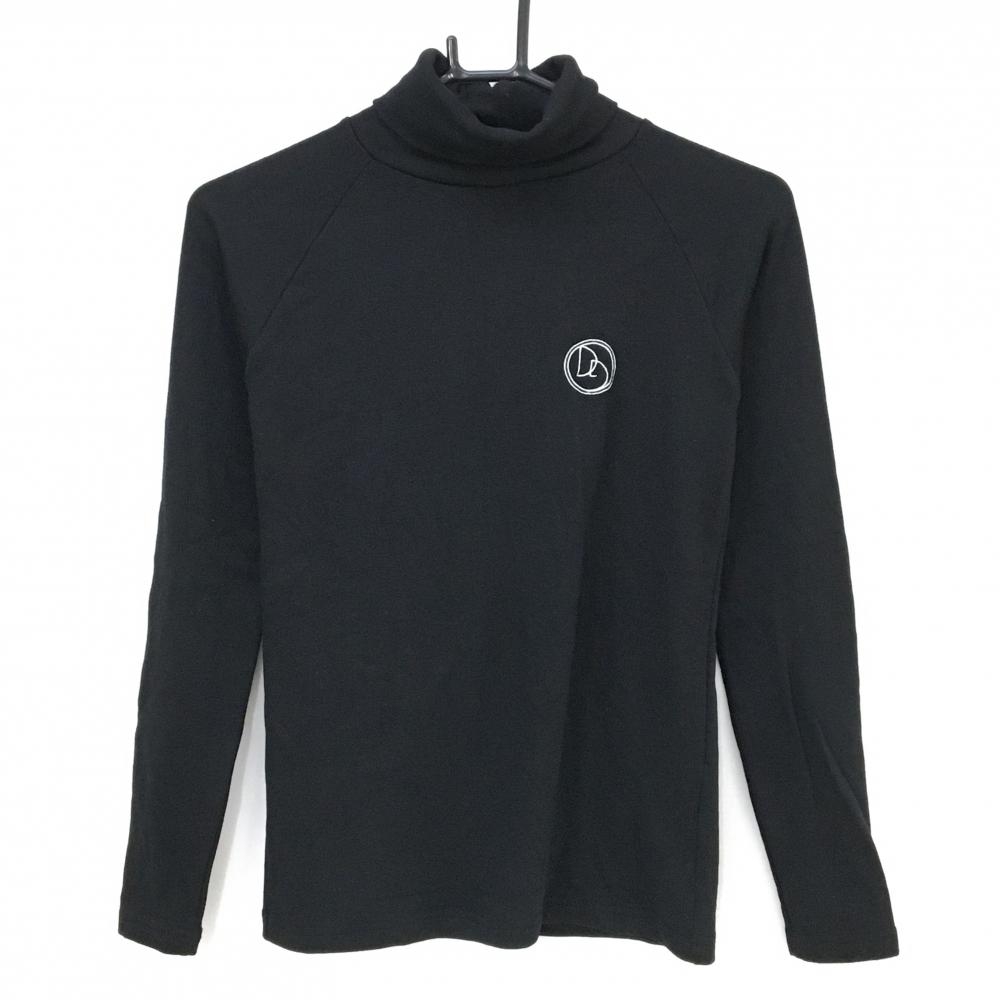 【美品】デルソル 長袖タートルネックシャツ 黒 裏起毛 胸元刺しゅう レディース M ゴルフウェア DELSOL