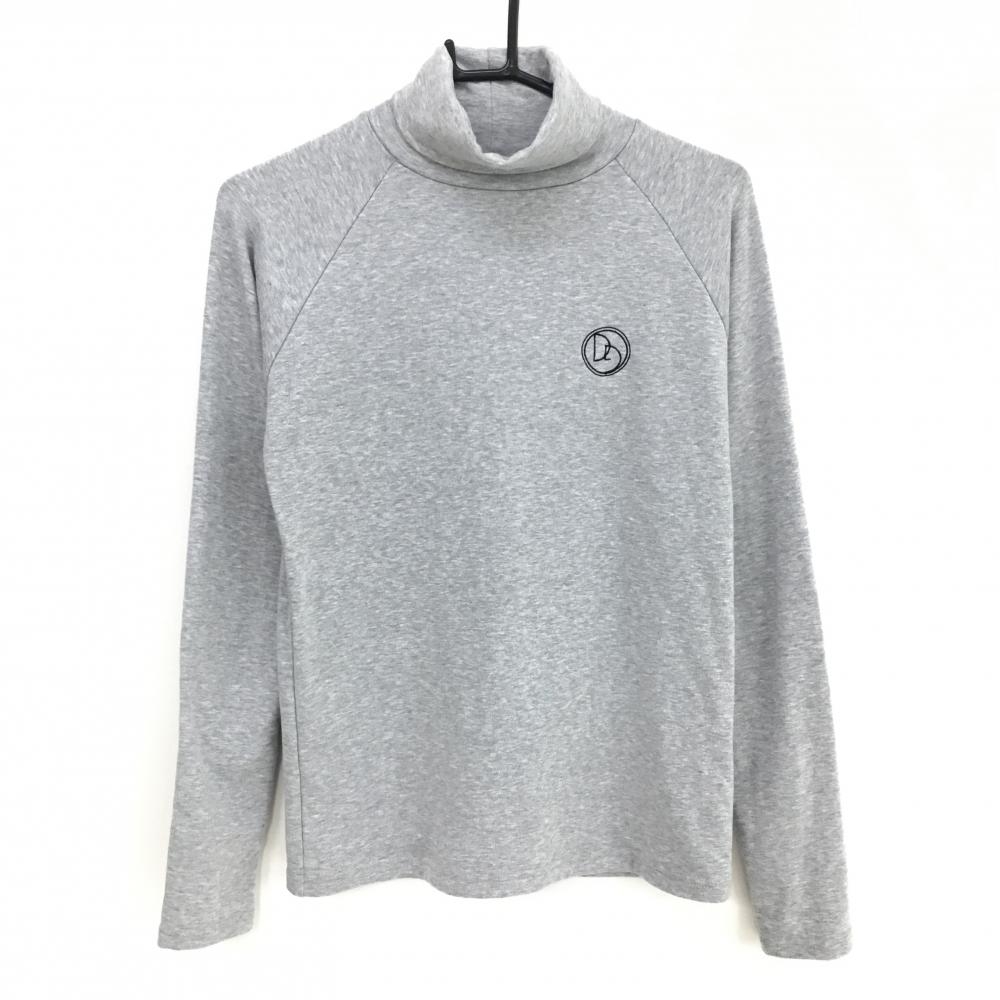 【美品】デルソル 長袖タートルネックシャツ 杢グレー 裏微起毛 胸ロゴ レディース LL ゴルフウェア DELSOL