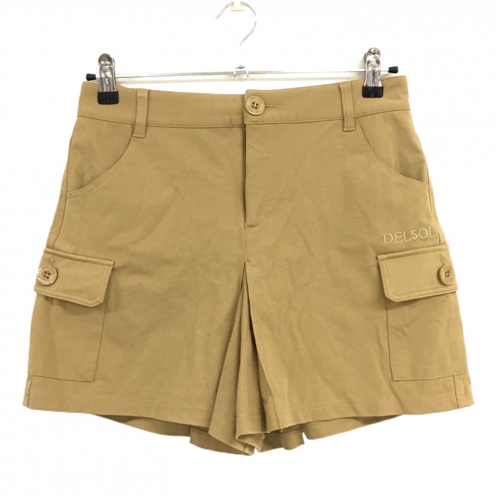 【超美品】デルソル ショートパンツ ベージュ ロゴ ストレッチ  レディース M ゴルフウェア DELSOL