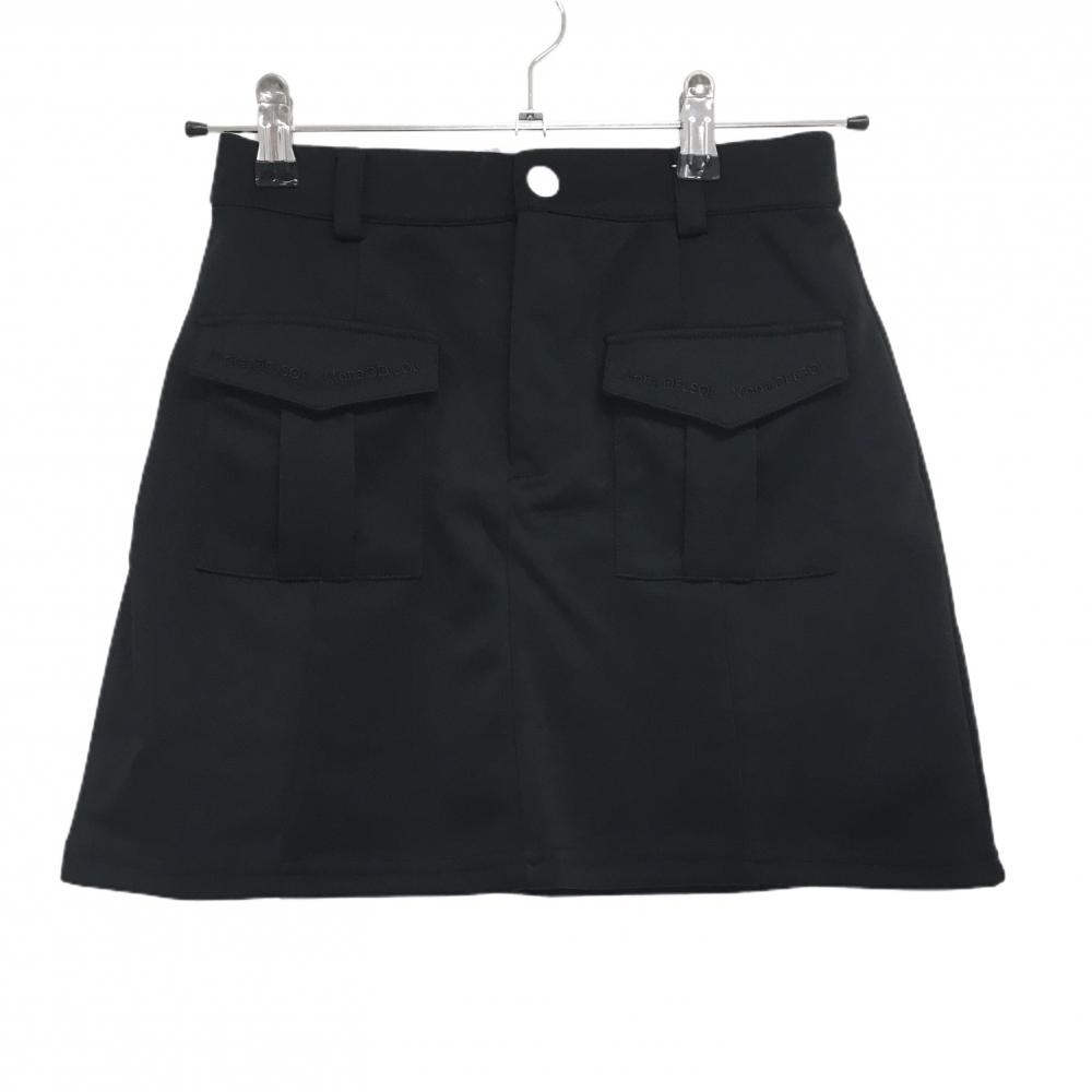 【新品】デルソル スカート 黒 無地 ポケット口ロゴ刺しゅう Mona レディース S ゴルフウェア DELSOL
