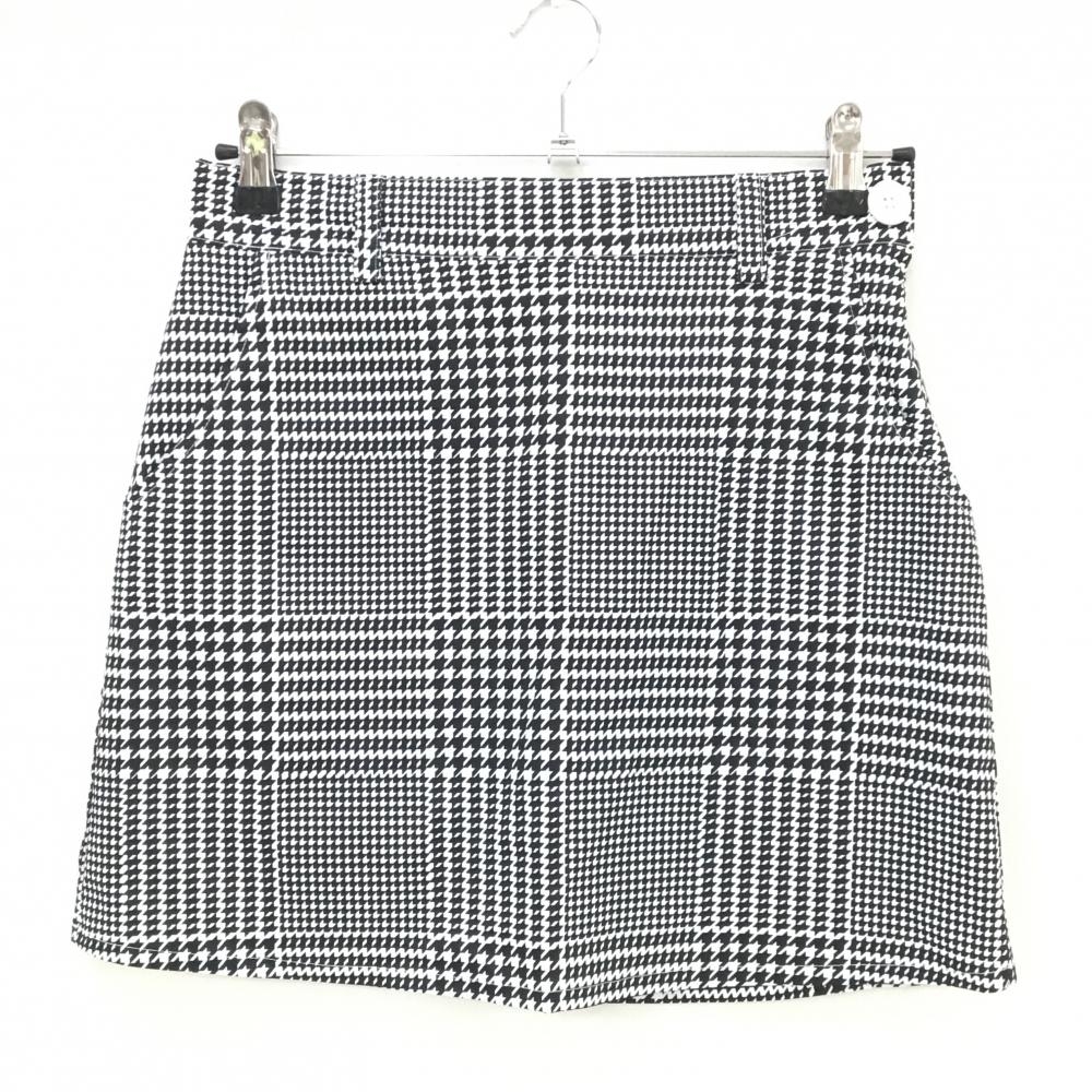 【美品】デルソル スカート 白×黒 総柄 一部千鳥格子 裏地有り レディース M ゴルフウェア DELSOL