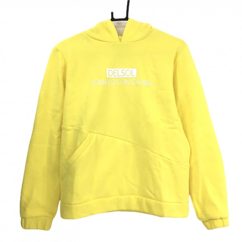 【超美品】デルソル パーカー イエロー フロントロゴ 裏起毛 レディース M ゴルフウェア DELSOL