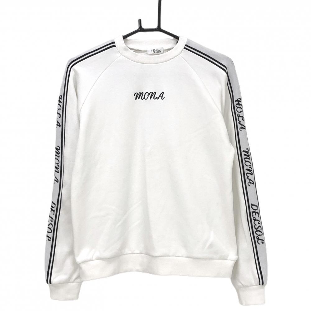 【超美品】モナデルソル トレーナー 白×黒 スウェット 袖ロゴ Mona レディース L ゴルフウェア DELSOL