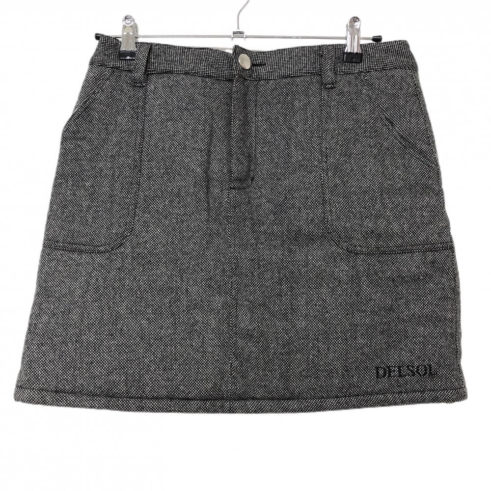 【超美品】デルソル 中綿スカート 黒×白 織生地 ウール混 レディース L ゴルフウェア DELSOL
