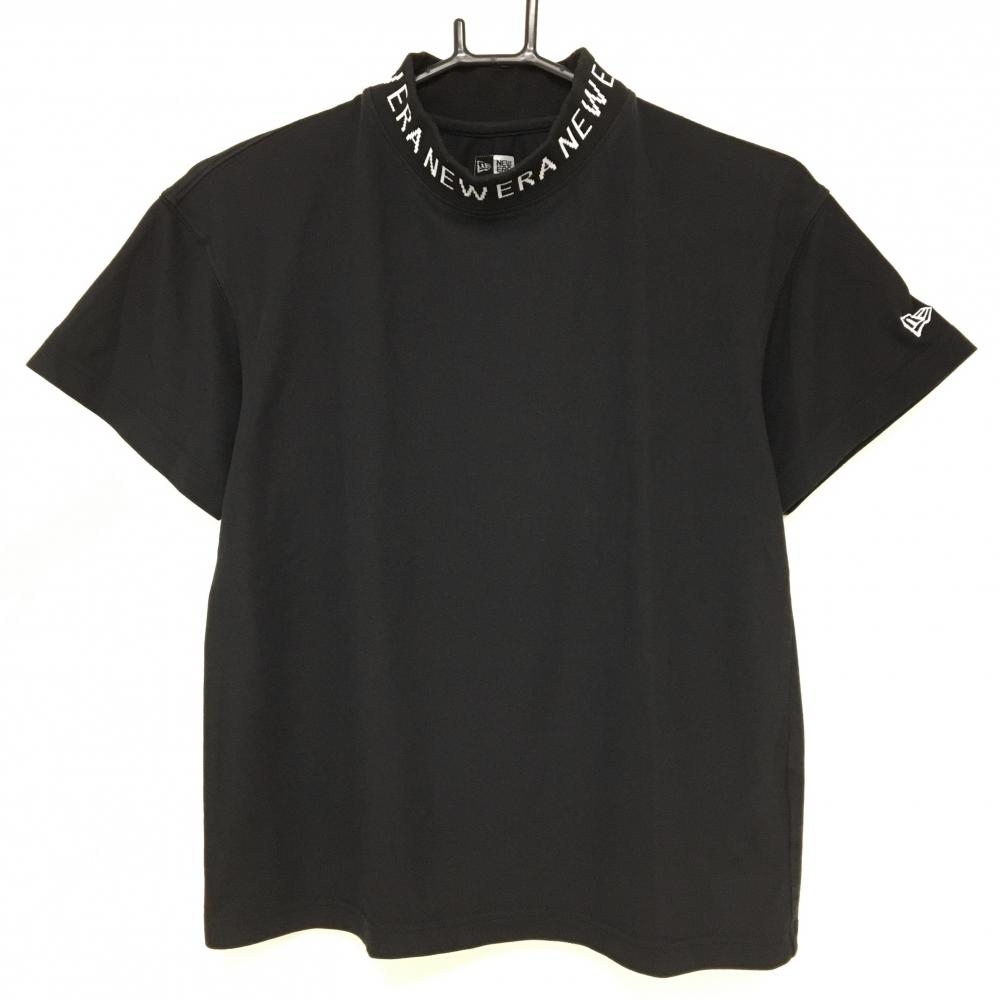 【美品】ニューエラ 半袖ハイネックシャツ 黒×白 ネックロゴライン レディース M ゴルフウェア New Era