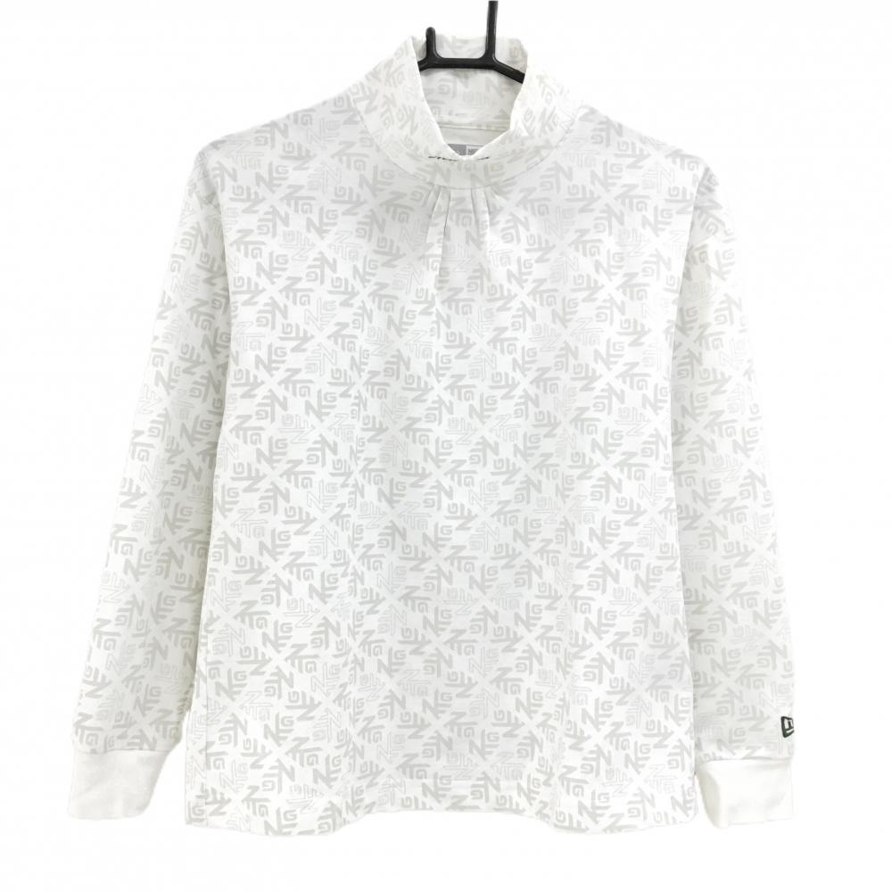 ニューエラ 長袖ハイネックシャツ 白×ライトグレー 総柄 ネックロゴ レディース WOMANS　MEDIUM(M) ゴルフウェア New Era