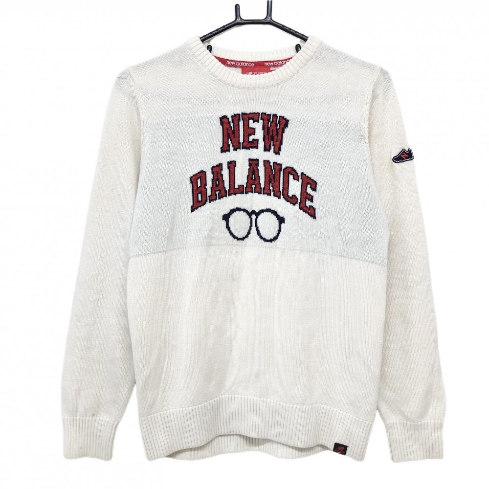 ニューバランスゴルフ セーター アイボリー×レッド 後ろシャギーニット調 フロントロゴ レディース 2(L) ゴルフウェア New Balance
