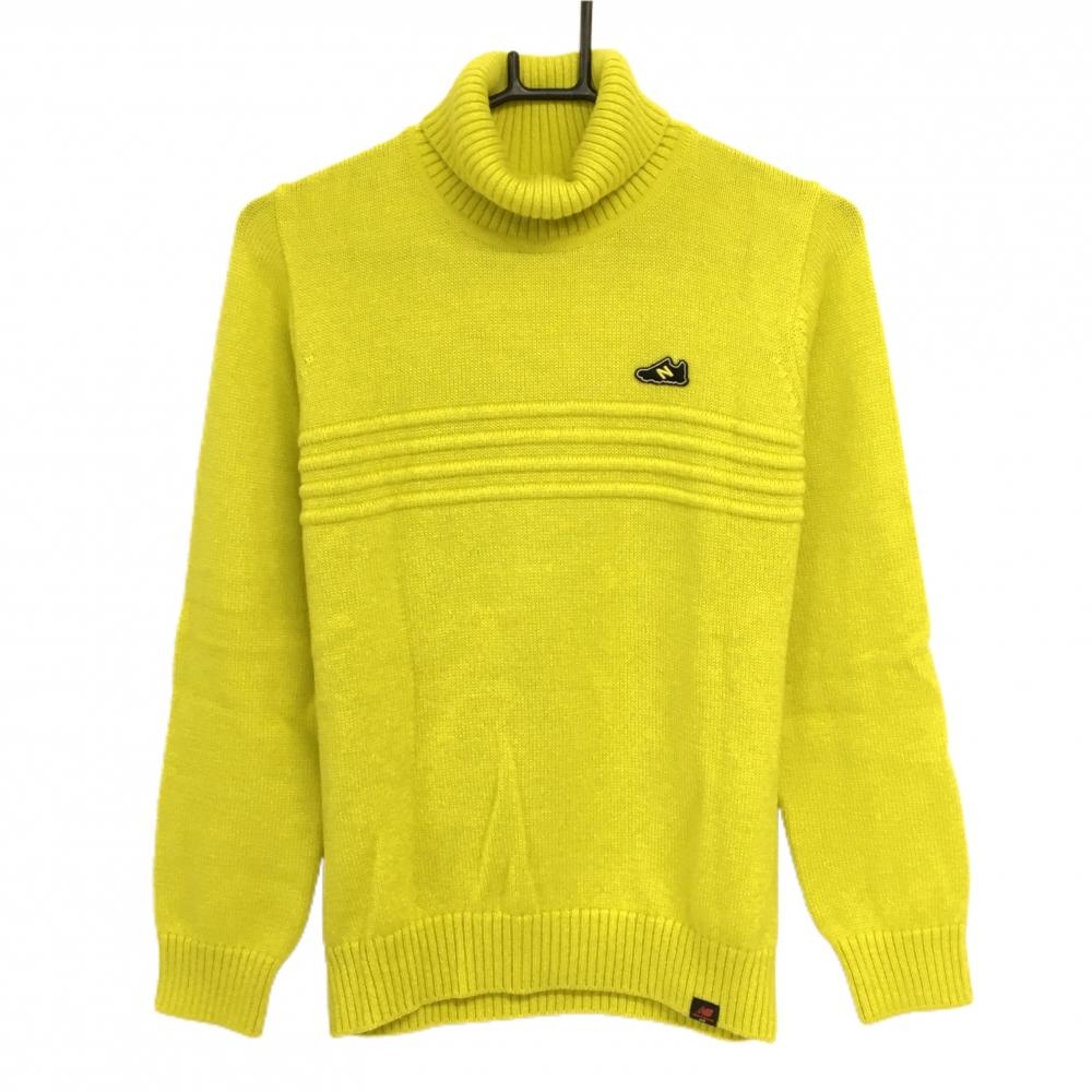 【超美品】ニューバランスゴルフ タートルネックセーター イエロー系 ロゴワッペン ニット レディース 1(M) ゴルフウェア New Balance