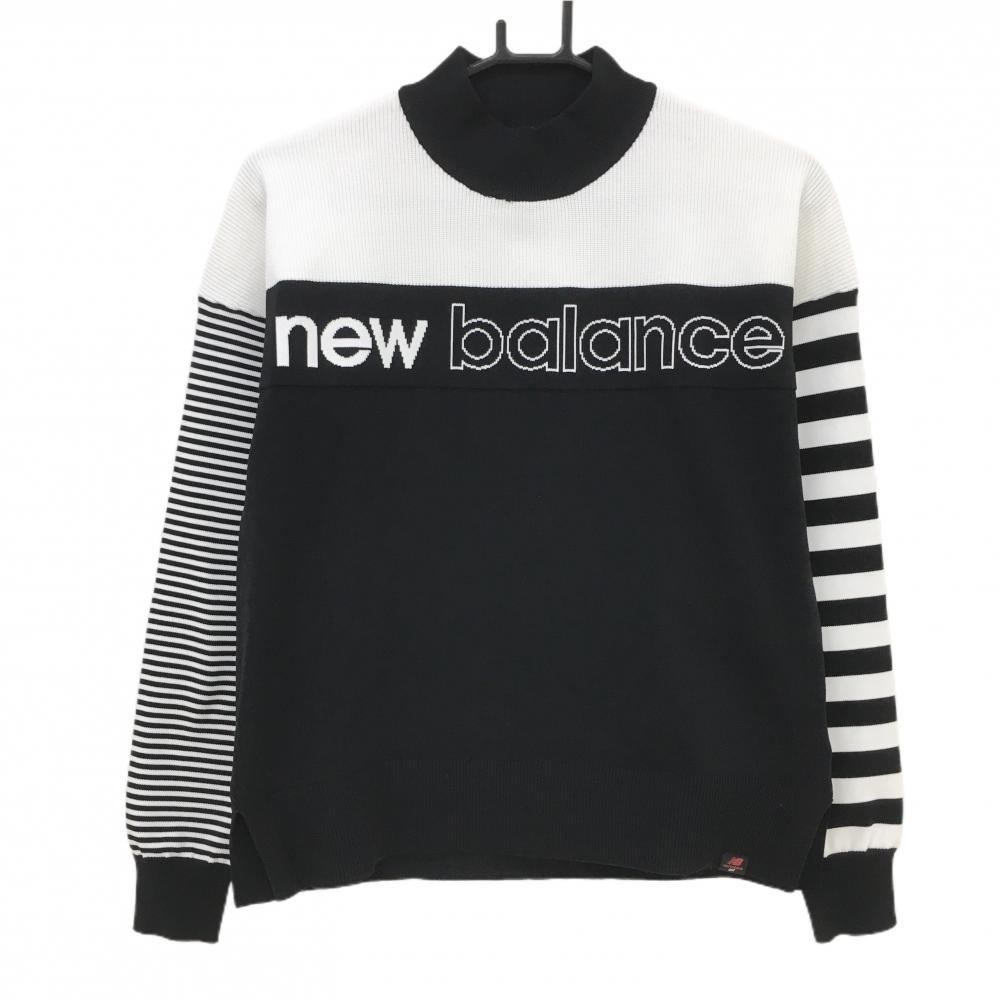 【超美品】ニューバランスゴルフ ハイネックセーター 白×黒 袖ボーダー ニット レディース 1(M) ゴルフウェア New Balance