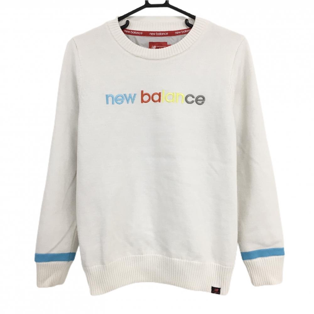 ニューバランスゴルフ 裏地付セーター 白 ロゴマルチカラー ニット  レディース 2(L) ゴルフウェア New Balance