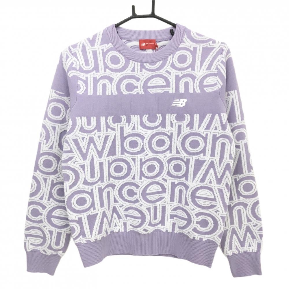 【新品】ニューバランスゴルフ セーター パープル×白 ロゴ総柄 ニット レディース 0(S) ゴルフウェア 2024年モデル New Balance