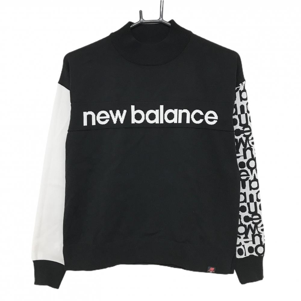 ニューバランスゴルフ ハイネックセーター 黒×白 左袖ロゴ総柄 ニット レディース 0(S) ゴルフウェア New Balance