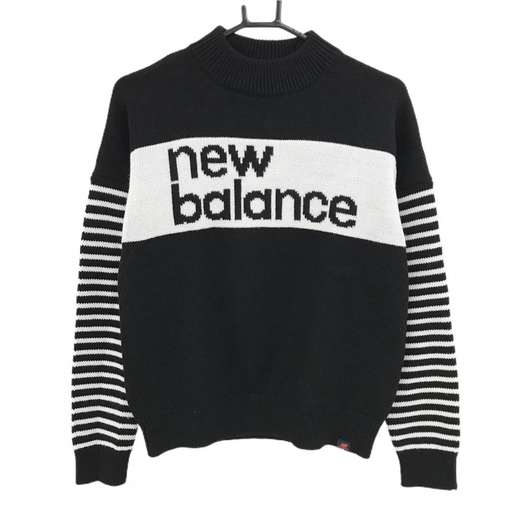 【超美品】ニューバランスゴルフ ハイネックセーター 黒×白 フロントロゴ ポリエステル100％ レディース 1(M) ゴルフウェア New Balance