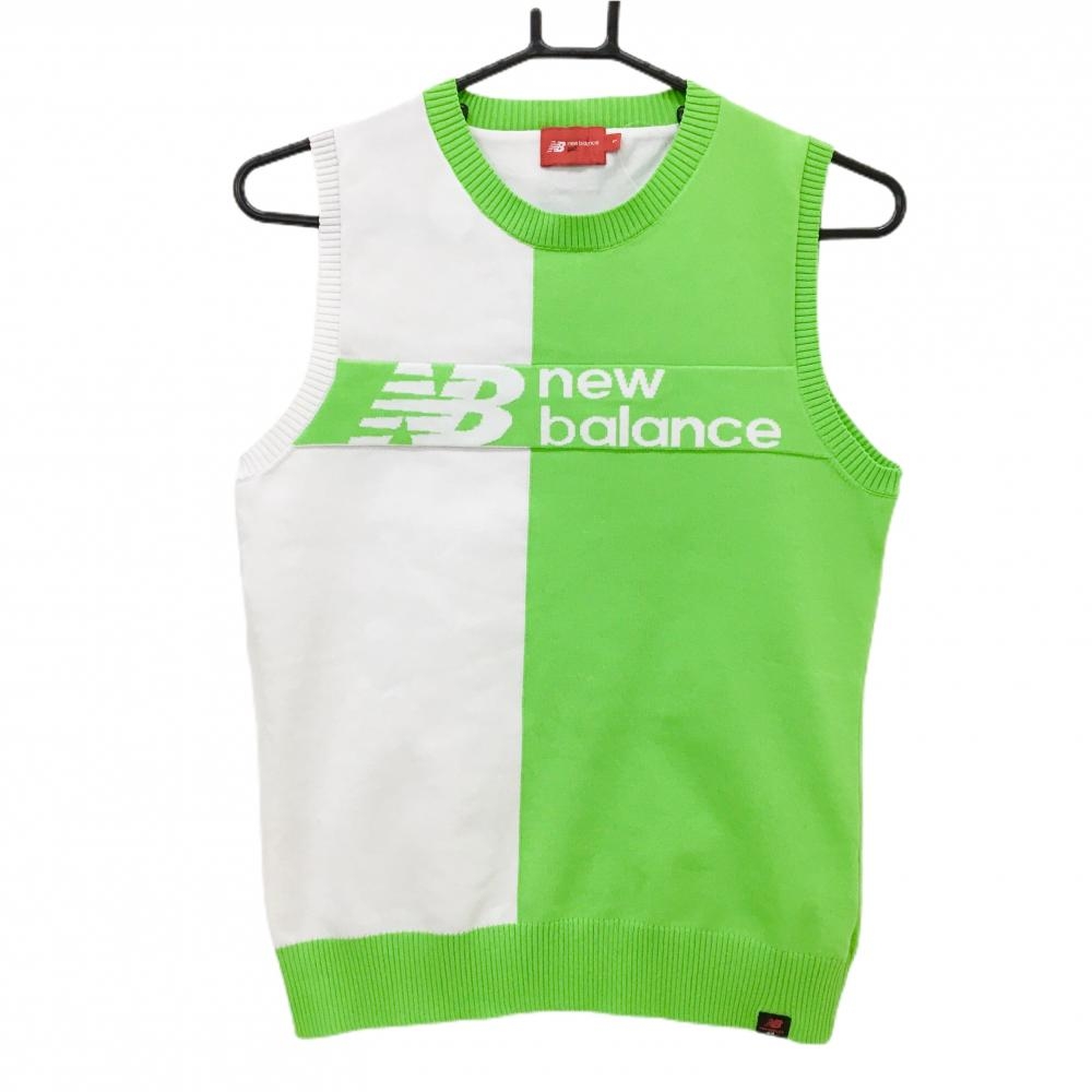 【超美品】ニューバランスゴルフ ニットベスト ライトグリーン×白 バイカラー レディース 1(M) ゴルフウェア New Balance