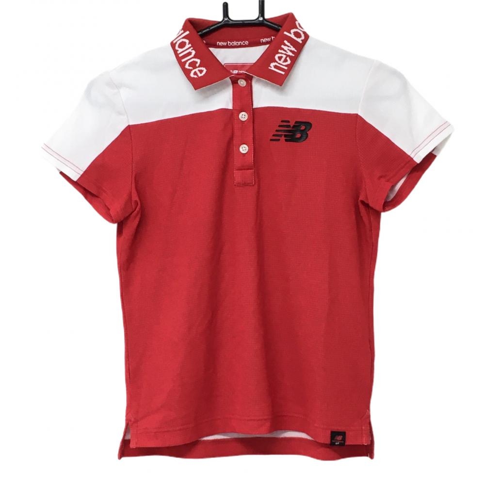 【超美品】ニューバランスゴルフ 半袖ポロシャツ レッド×白 バイカラー 襟ロゴ レディース 0(S) ゴルフウェア New Balance