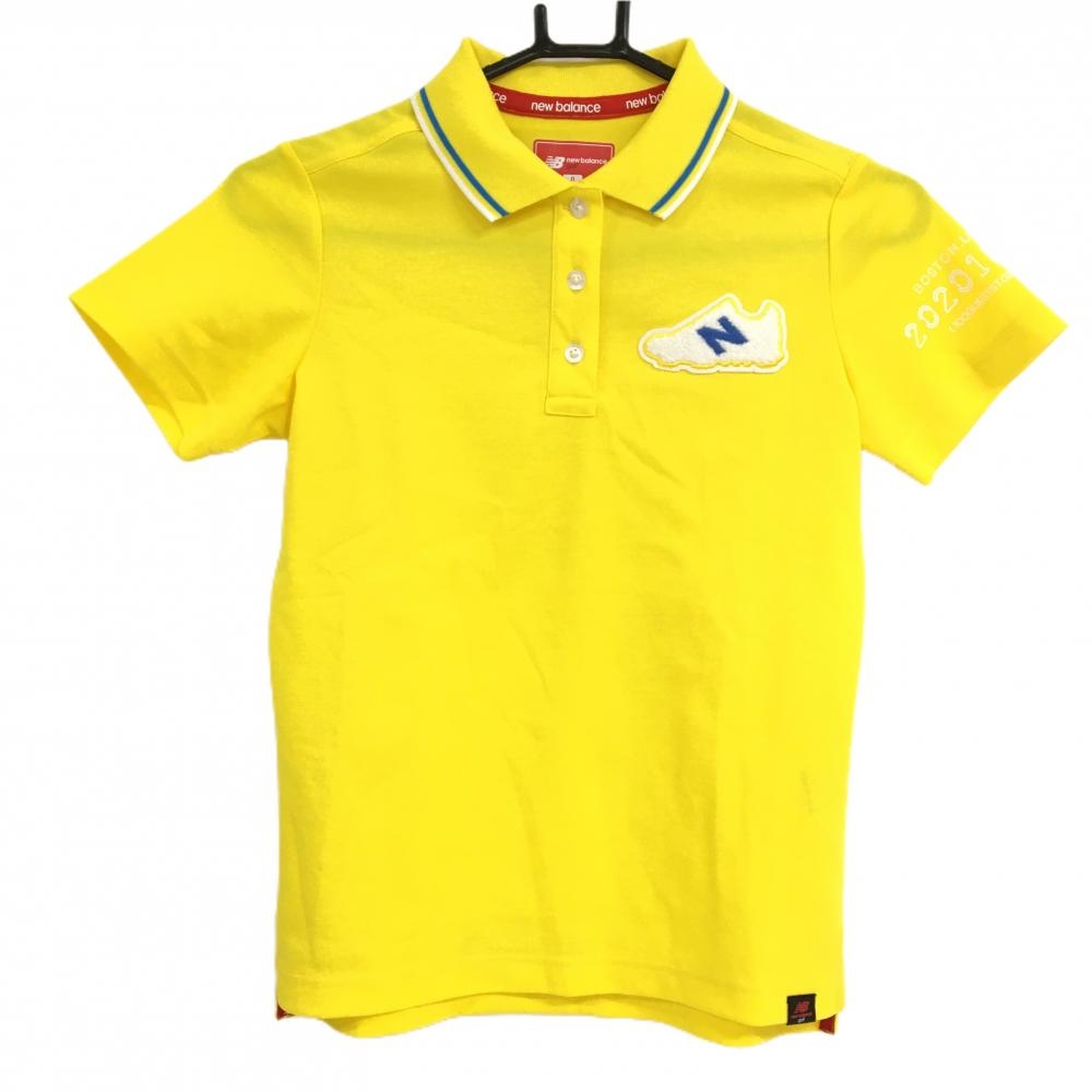 【超美品】ニューバランスゴルフ 半袖ポロシャツ イエロー ビッグスニーカーワッペン レディース 0(S) ゴルフウェア New Balance