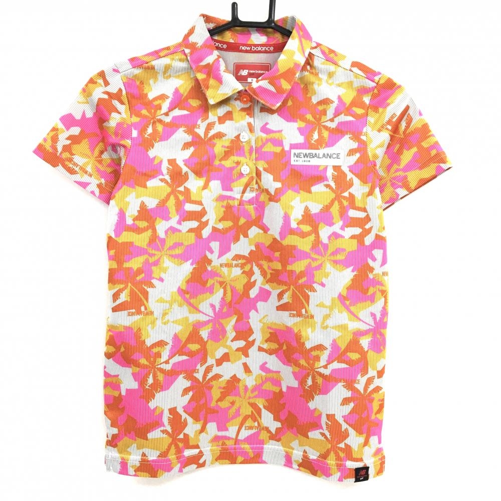 【超美品】ニューバランスゴルフ 半袖ポロシャツ ライトグレー×ピンク×レッド  レディース S ゴルフウェア New Balance