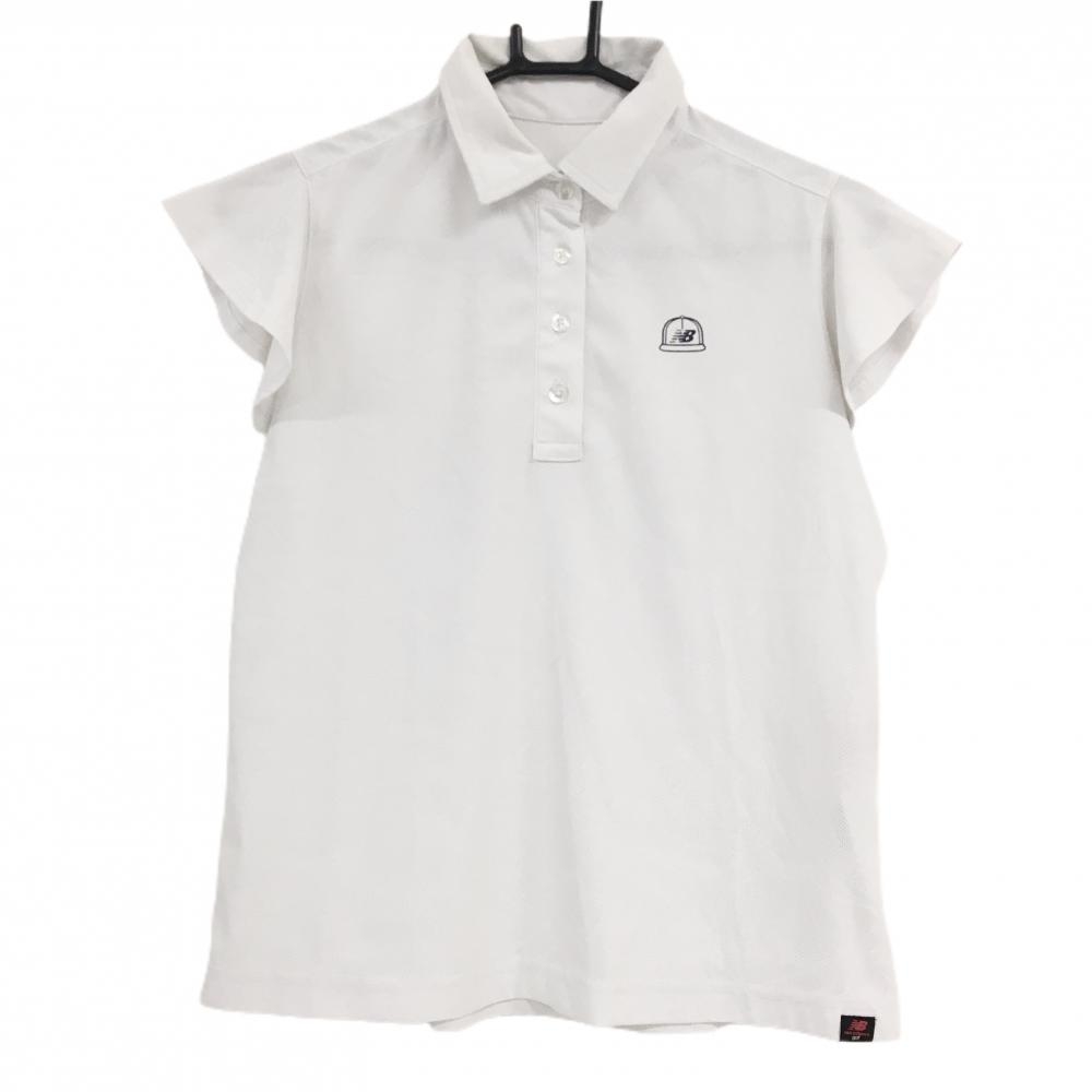 【美品】ニューバランスゴルフ 半袖ポロシャツ 白 キャップ柄織生地 メッシュ生地 レディース 0(S) ゴルフウェア New Balance