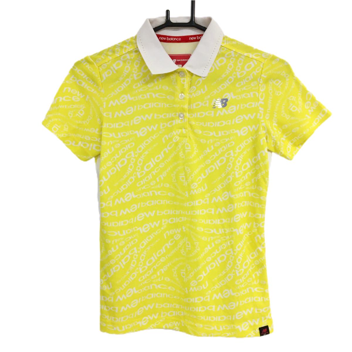 ニューバランスゴルフ 半袖ポロシャツ イエロー×白 ロゴ総柄 サイドライン  レディース 0(S) ゴルフウェア New Balance