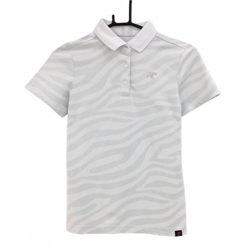 【超美品】ニューバランスゴルフ 半袖ポロシャツ オフホワイト×スモーキーブルー  レディース 1(M) ゴルフウェア New Balance