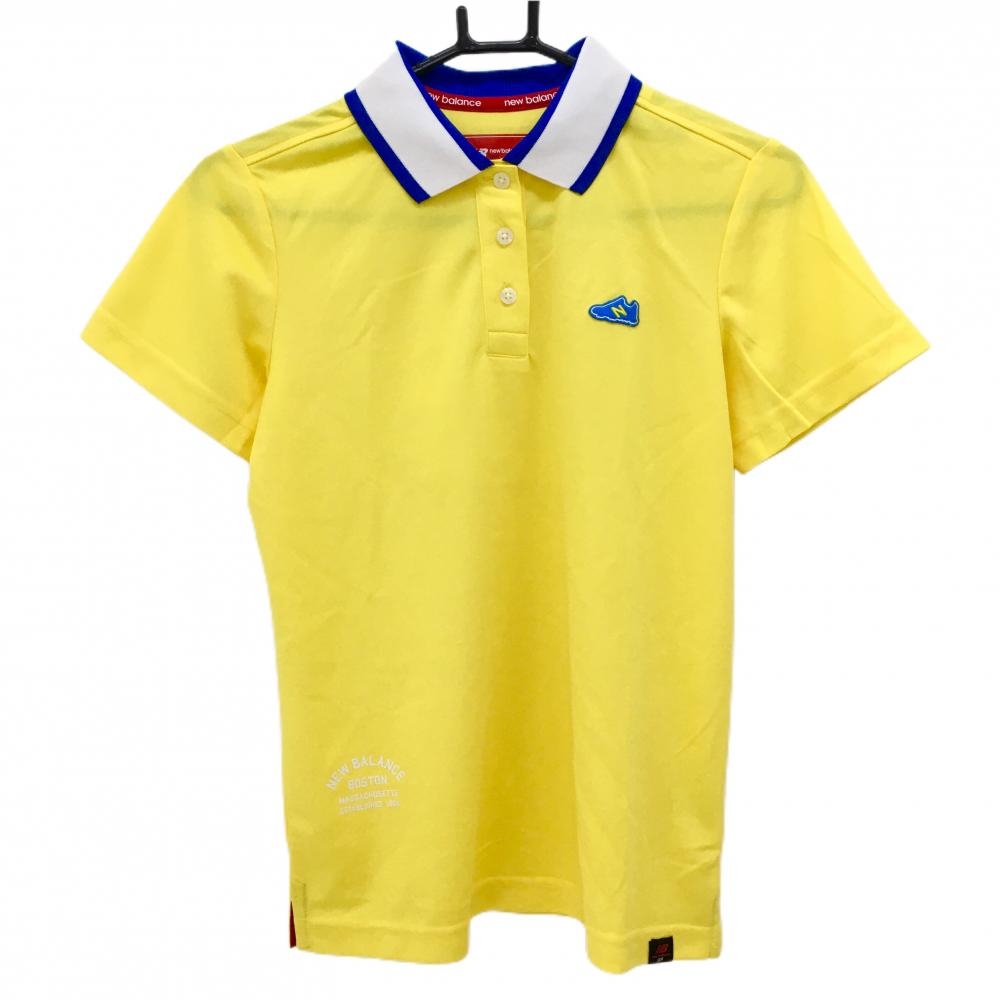 【超美品】ニューバランスゴルフ 半袖ポロシャツ イエロー×白 スニーカーワッペン  レディース 2(L) ゴルフウェア New Balance