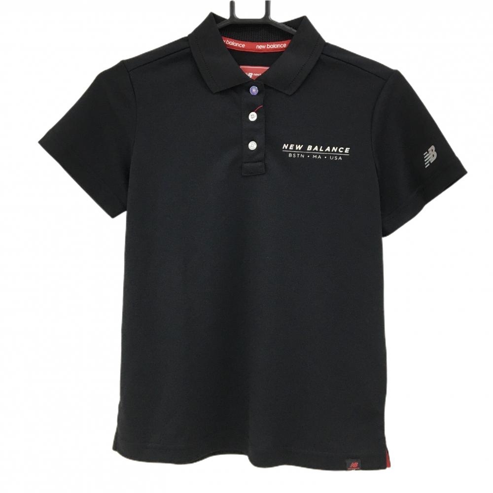 【新品】ニューバランスゴルフ 半袖ポロシャツ 黒 袖ロゴプリント レディース 1(M) ゴルフウェア New Balance