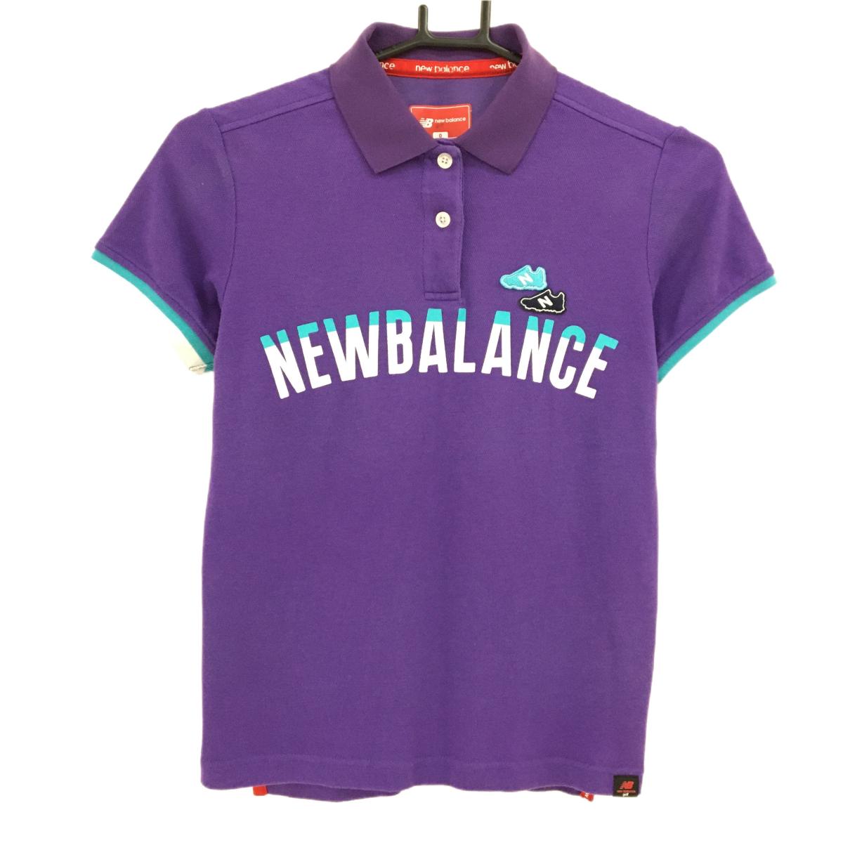 ニューバランスゴルフ 半袖ポロシャツ パープル×白 フロントロゴプリント  レディース 0(S) ゴルフウェア New Balance