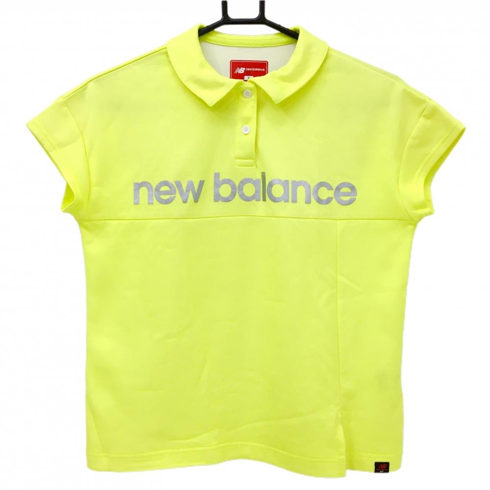 ニューバランスゴルフ 半袖ポロシャツ 蛍光イエロー×シルバー 胸ロゴプリント レディース 0(S) ゴルフウェア New Balance