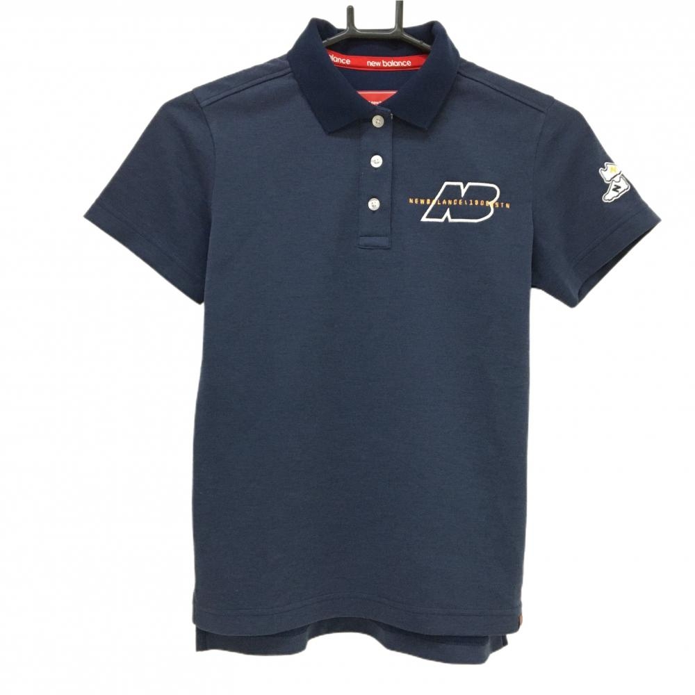 【美品】ニューバランスゴルフ 半袖ポロシャツ ネイビー 袖ワッペン レディース 0(S) ゴルフウェア New Balance