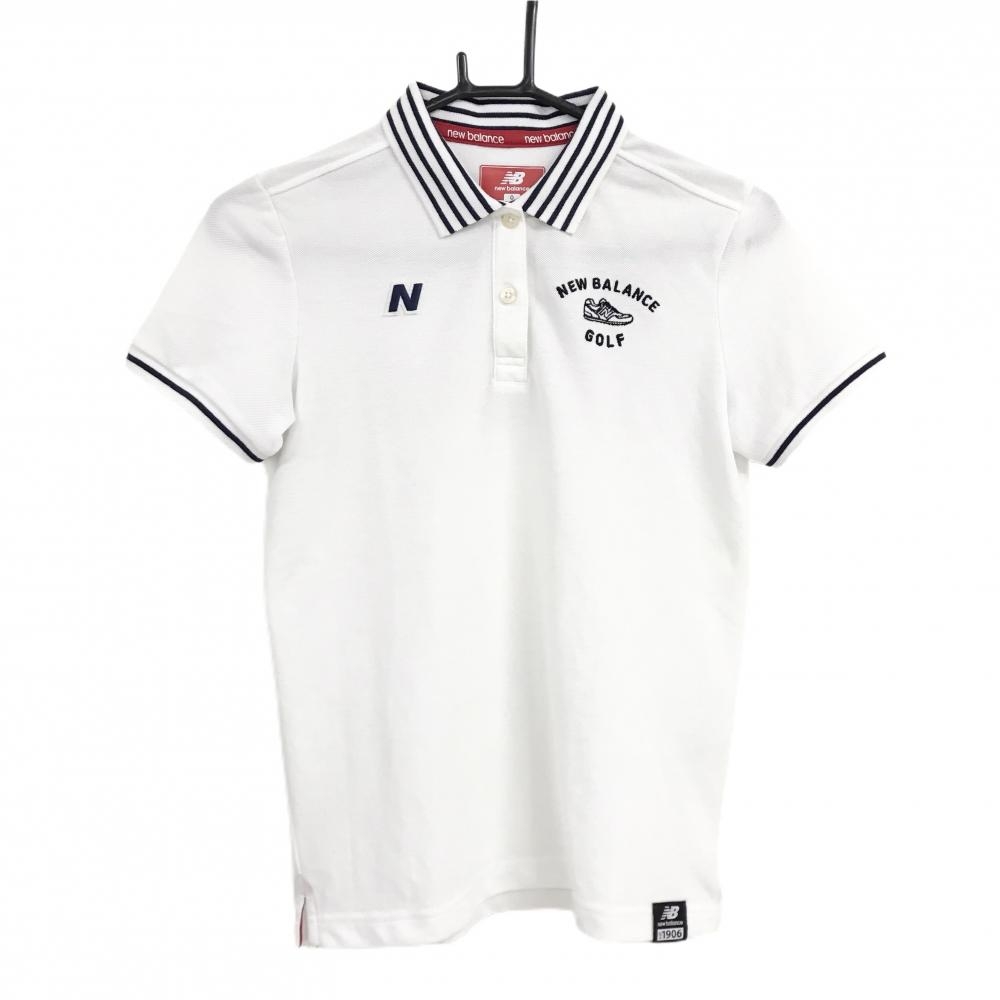 ニューバランスゴルフ 半袖ポロシャツ 白×ネイビー 襟ボーダー レディース 0(S) ゴルフウェア New Balance