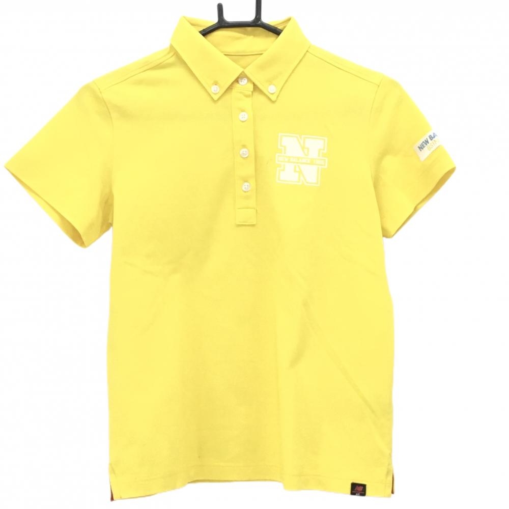 ニューバランスゴルフ 半袖ポロシャツ イエロー×白 フロッキーロゴ ボタンダウン レディース 1(M) ゴルフウェア New Balance