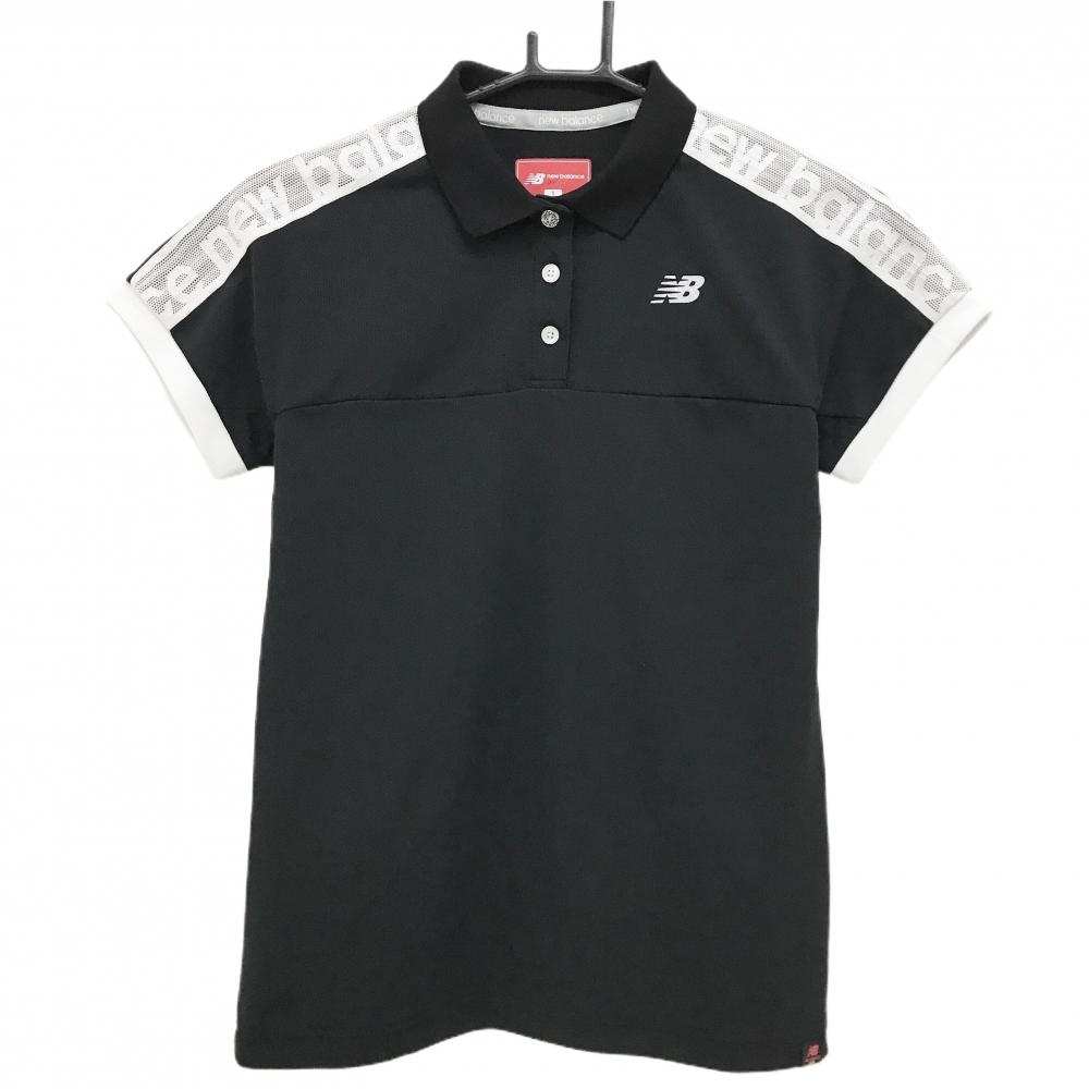 【超美品】ニューバランスゴルフ 半袖ポロシャツ 黒×白 肩ロゴライン レディース 1(M) ゴルフウェア New Balance
