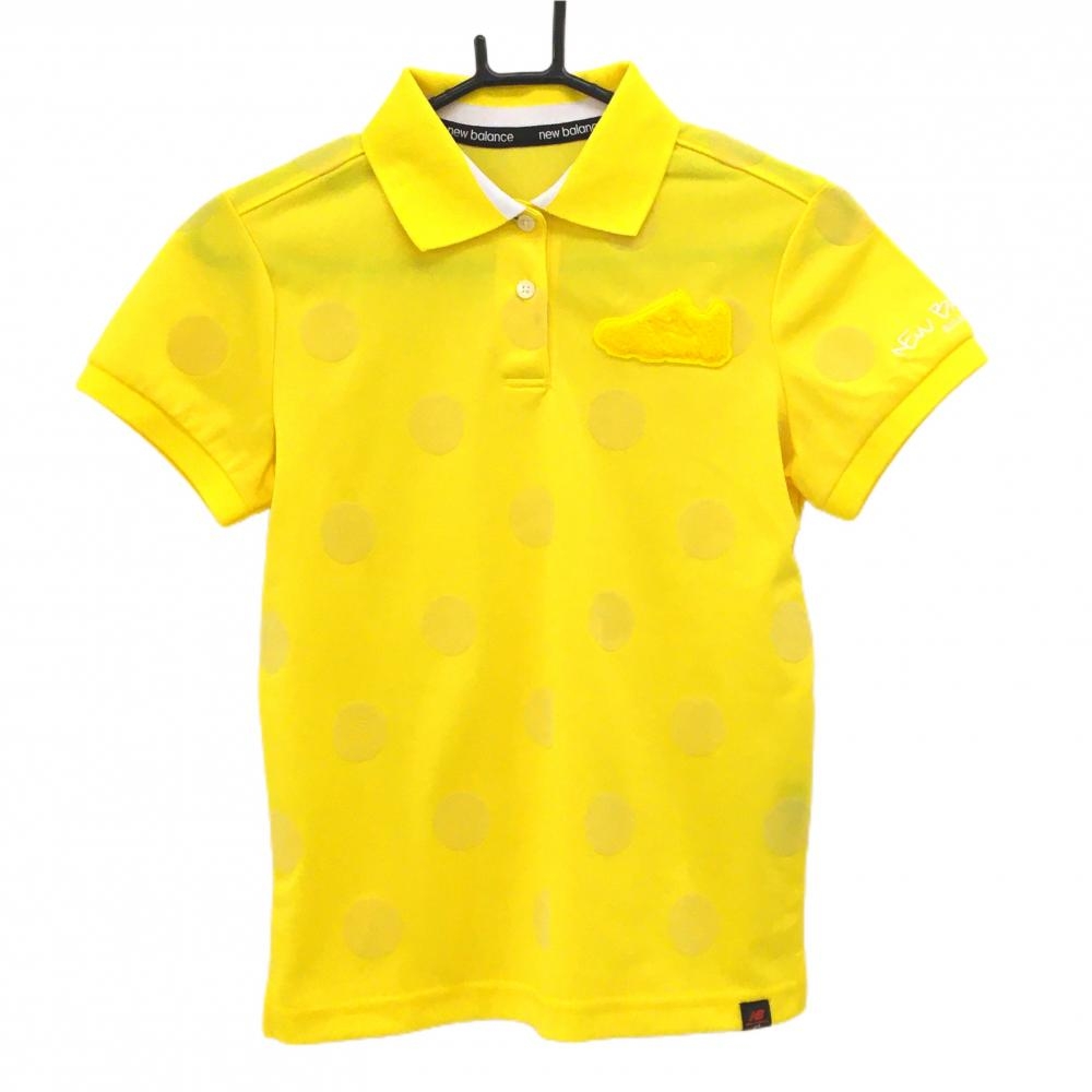 【美品】ニューバランスゴルフ 半袖ポロシャツ イエロー ドット さがら刺しゅうワッペン レディース 1(M) ゴルフウェア New Balance