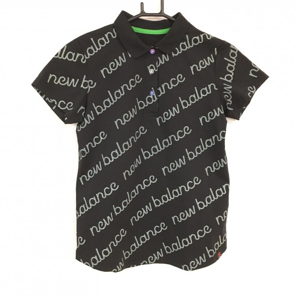【超美品】ニューバランスゴルフ 半袖ポロシャツ 黒×グレー系 ロゴ総柄 レディース 1(M) ゴルフウェア New Balance