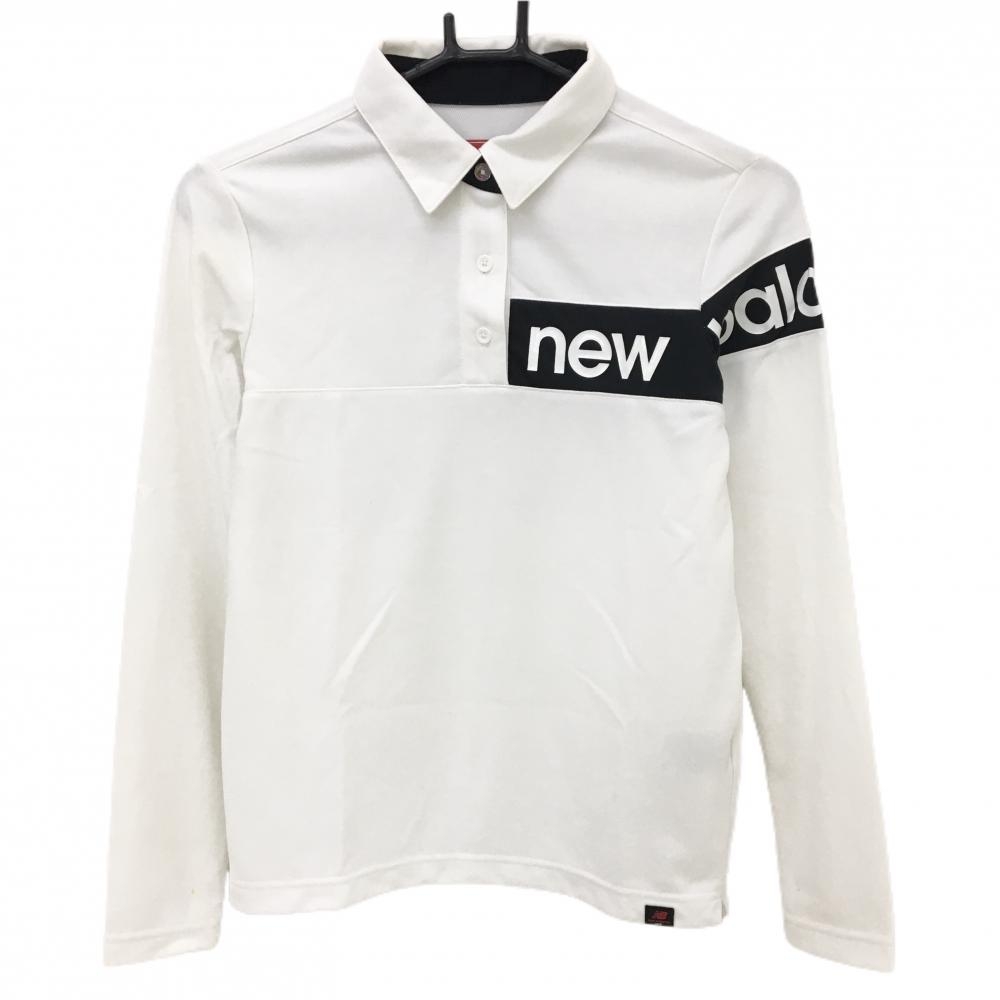 ニューバランスゴルフ 長袖ポロシャツ 白×黒 ロゴプリント レディース 0(S) ゴルフウェア New Balance