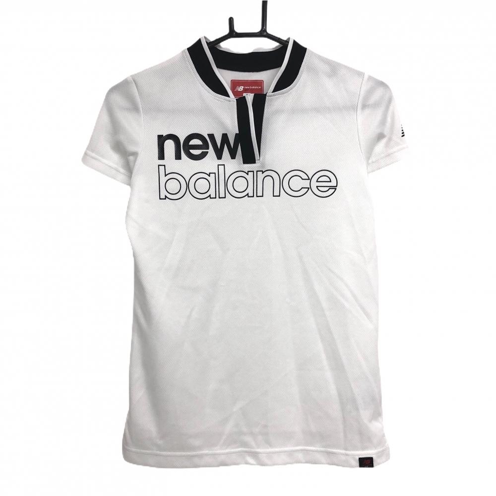【超美品】ニューバランスゴルフ 半袖スキッパーシャツ 白×黒 スタンドカラー  レディース 0(S) ゴルフウェア 2023年モデル New Balance