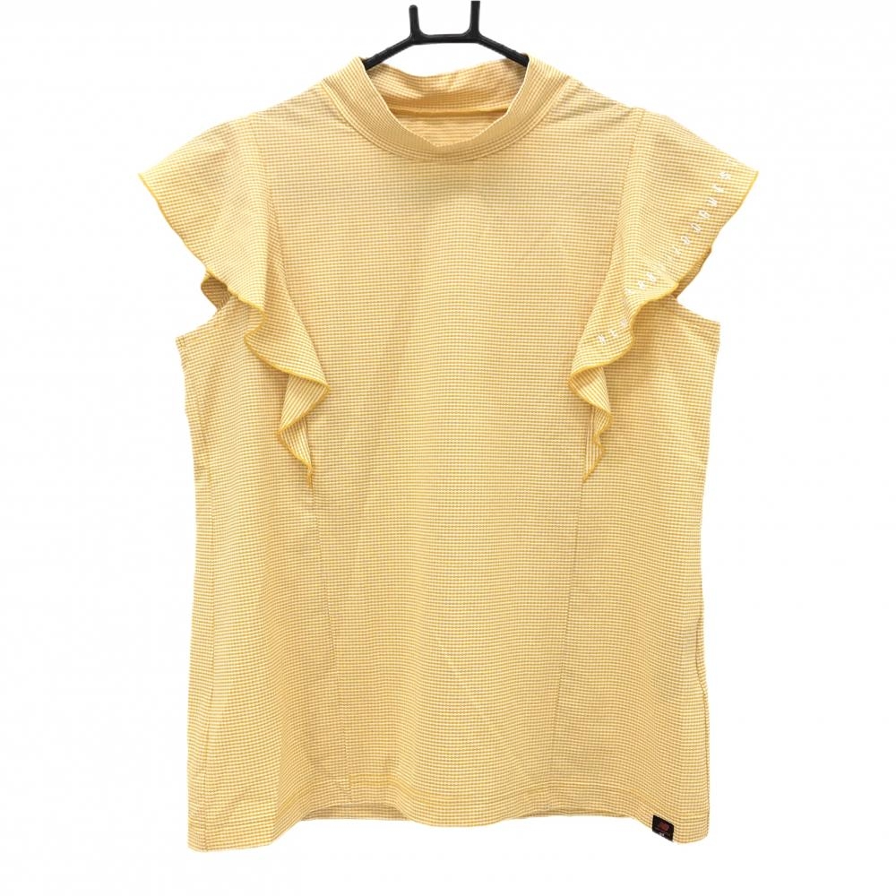 【超美品】ニューバランスゴルフ ノースリーブシャツ オレンジ×白 チェック ハイネック レディース 1(M) ゴルフウェア New Balance
