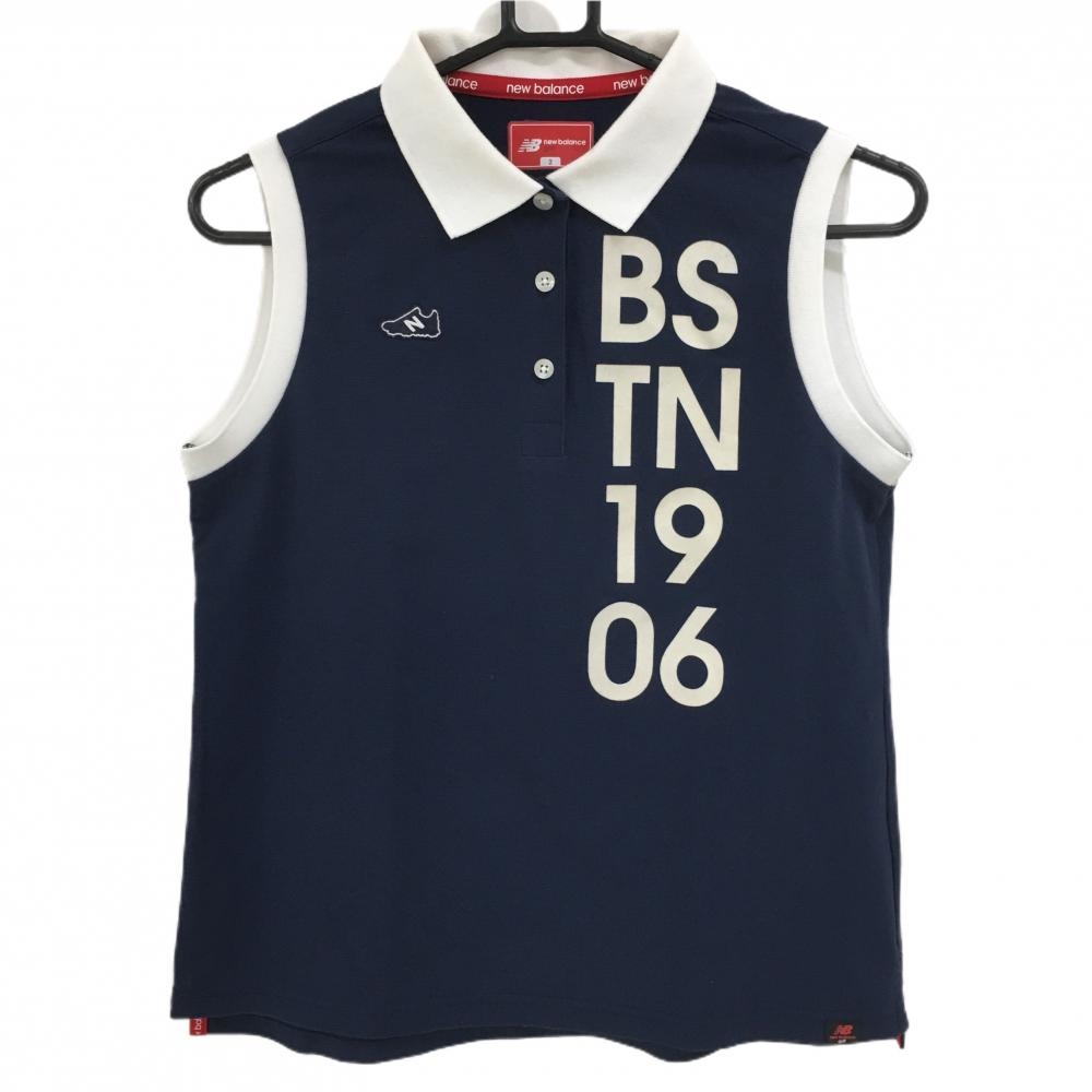 ニューバランスゴルフ ノースリーブポロシャツ ネイビー×白 スニーカーワッペン レディース 2(L) ゴルフウェア New Balance